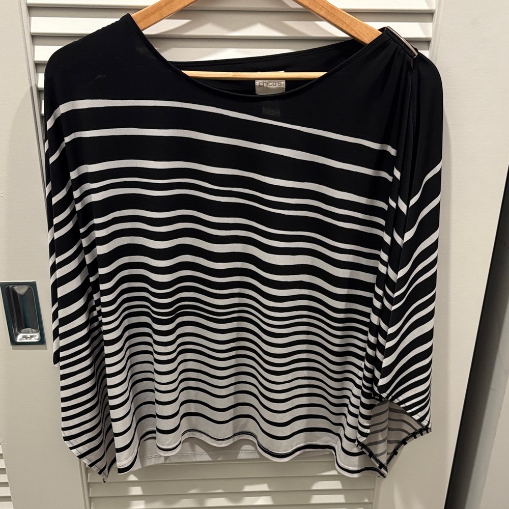 Chico's Black and White Striped Blouse